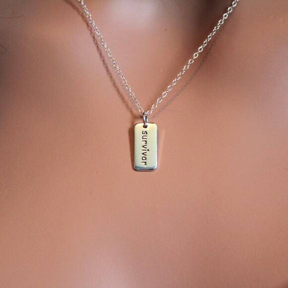 Sterling Silver Survivor Word Charm Necklace, Cancer Survivor Necklace - Picture 1 of 3